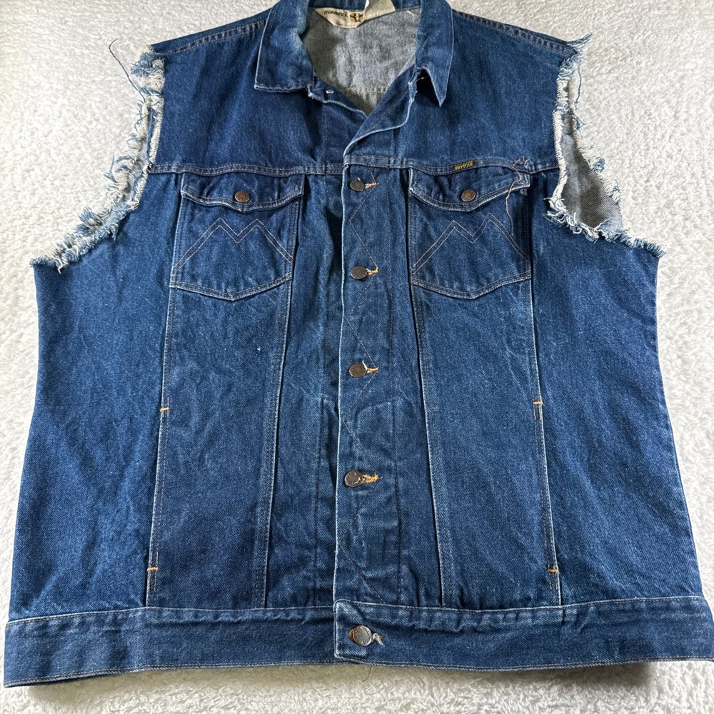 Vintage Maverick Denim Vest‎ Button Up XL Men Jeans Made in USA Tank Western